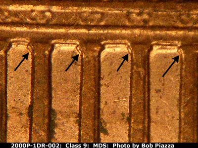 Die-stage B marker on 2000P•1DR•002 (2000 Doubled Die Reverse).