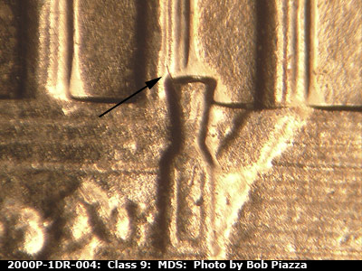 Die-stage B marker on 2000P•1DR•004 (2000 Doubled Die Reverse).