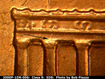 Die-stage A marker on 2000P•1DR•006 (2000 Doubled Die Reverse).