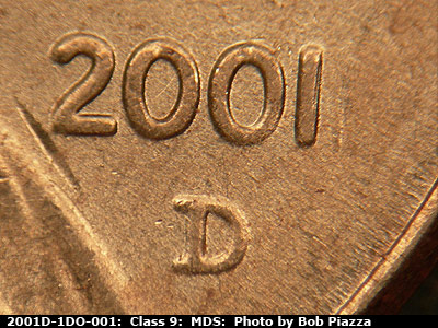 2001 Lincoln cent obverse, CopperCoins die 2001D•1DO•001.