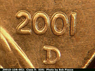 Die-stage A marker on 2001D•1DO•002 (2001 Doubled Die Obverse).