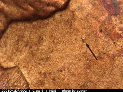 Die-stage B marker on 2001D•1DR•002 (2001 Doubled Die Reverse).