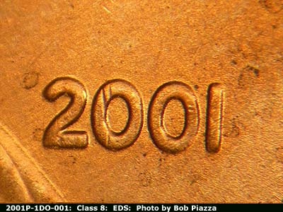 Die-stage A marker on 2001P•1DO•001 (2001 Doubled Die Obverse).
