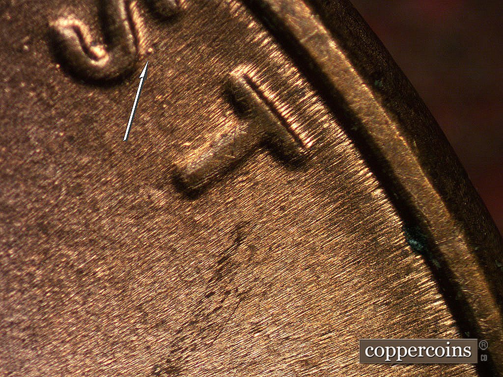 Die-stage B marker on 2001P•1DR•005 showing Die dot near S in TRUST.