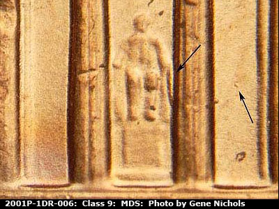 Die-stage B marker on 2001P•1DR•006 (2001 Doubled Die Reverse).