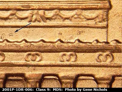 Die-stage B marker on 2001P•1DR•006 (2001 Doubled Die Reverse).