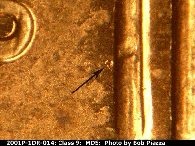 Die-stage B marker on 2001P•1DR•014 (2001 Doubled Die Reverse).