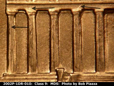 Die-stage B marker on 2002P•1DR•010 (2002 Doubled Die Reverse).