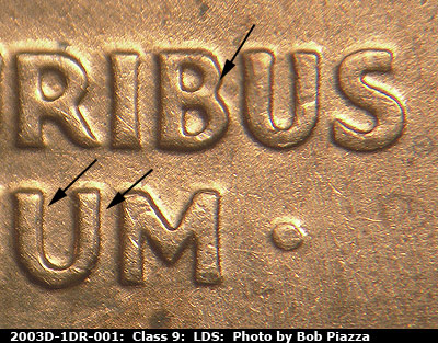 Die-stage C marker on 2003D•1DR•001 (2003 Doubled Die Reverse).