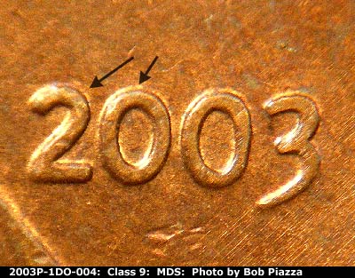 Die-stage B marker on 2003P•1DO•004 (2003 Doubled Die Obverse).