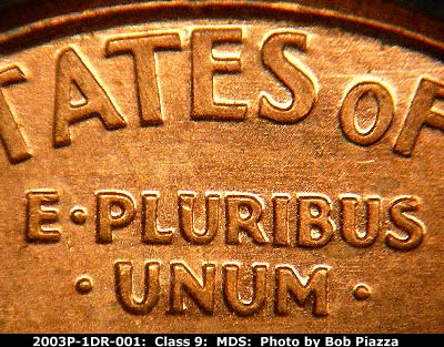 Die-stage B marker on 2003P•1DR•001 (2003 Doubled Die Reverse).