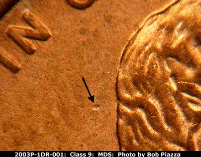 Die-stage B marker on 2003P•1DR•001 (2003 Doubled Die Reverse).