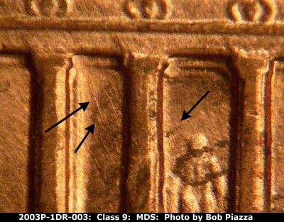 Die-stage B marker on 2003P•1DR•003 (2003 Doubled Die Reverse).