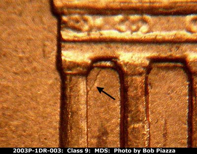 Die-stage B marker on 2003P•1DR•003 (2003 Doubled Die Reverse).