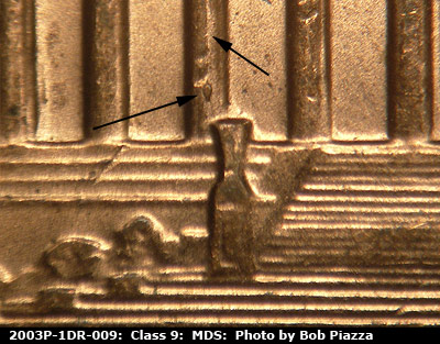 Die-stage B marker on 2003P•1DR•009 (2003 Doubled Die Reverse).