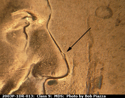 Die-stage B marker on 2003P•1DR•013 (2003 Doubled Die Reverse).