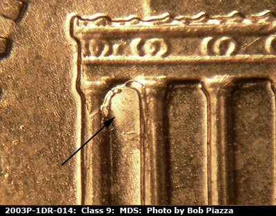 Die-stage B marker on 2003P•1DR•014 (2003 Doubled Die Reverse).