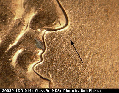 Die-stage B marker on 2003P•1DR•014 (2003 Doubled Die Reverse).