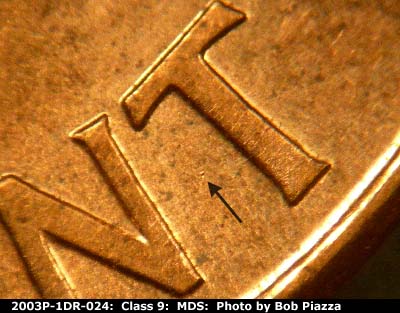 Die-stage B marker on 2003P•1DR•024 (2003 Doubled Die Reverse).