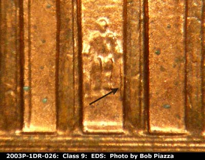 Die-stage A marker on 2003P•1DR•026 (2003 Doubled Die Reverse).
