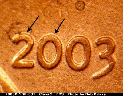 Die-stage A marker on 2003P•1DR•031 (2003 Doubled Die Reverse).