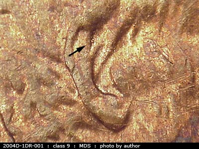Die-stage B marker on 2004D•1DR•001 (2004 Doubled Die Reverse).