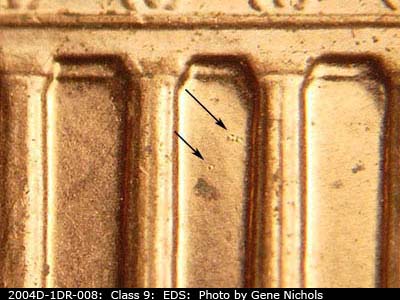 Die-stage A marker on 2004D•1DR•008 (2004 Doubled Die Reverse).
