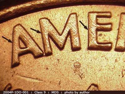 Die-stage B marker on 2004P•1DO•001 (2004 Doubled Die Obverse).