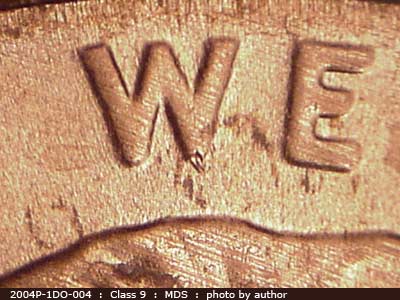 Die-stage B marker on 2004P•1DO•004 (2004 Doubled Die Obverse).