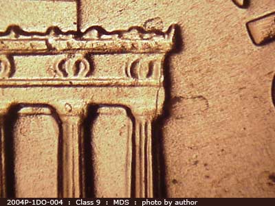 Die-stage B marker on 2004P•1DO•004 (2004 Doubled Die Obverse).