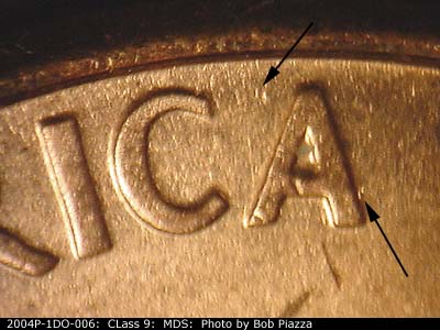 Die-stage B marker on 2004P•1DO•006 (2004 Doubled Die Obverse).