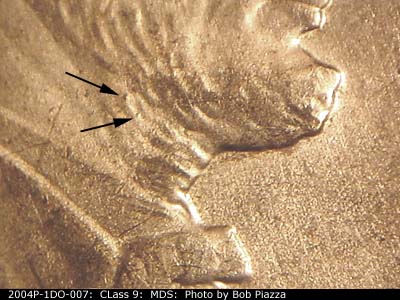 Die-stage B marker on 2004P•1DO•007 (2004 Doubled Die Obverse).
