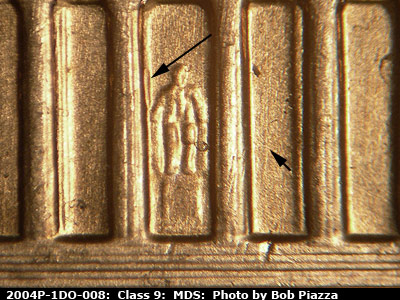Die-stage B marker on 2004P•1DO•008 (2004 Doubled Die Obverse).