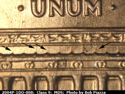 Die-stage B marker on 2004P•1DO•008 (2004 Doubled Die Obverse).