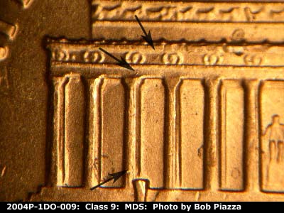 Die-stage B marker on 2004P•1DO•009 (2004 Doubled Die Obverse).