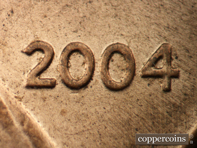 2004 Lincoln cent obverse, CopperCoins die 2004P•1DO•012.