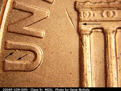 Die-stage B marker on 2004P•1DR•009 (2004 Doubled Die Reverse).