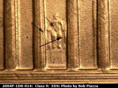 Die-stage A marker on 2004P•1DR•014 (2004 Doubled Die Reverse).