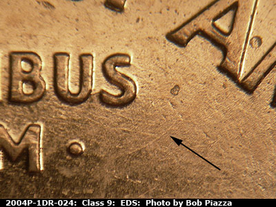 Die-stage A marker on 2004P•1DR•024 (2004 Doubled Die Reverse).