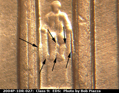 Die-stage A marker on 2004P•1DR•027 (2004 Doubled Die Reverse).