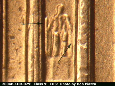 Die-stage A marker on 2004P•1DR•029 (2004 Doubled Die Reverse).