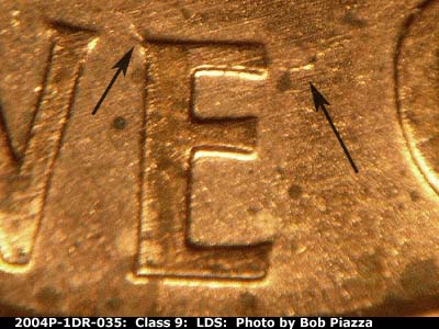 Die-stage C marker on 2004P•1DR•035 (2004 Doubled Die Reverse).