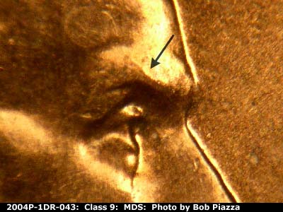 Die-stage B marker on 2004P•1DR•043 (2004 Doubled Die Reverse).
