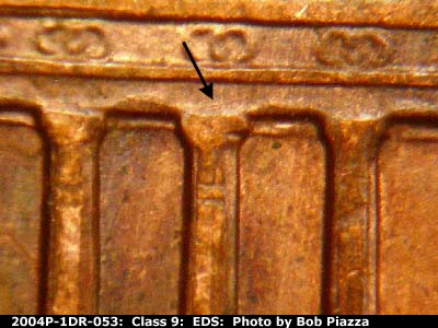 Die-stage A marker on 2004P•1DR•053 (2004 Doubled Die Reverse).