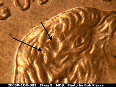 Die-stage B marker on 2005P•1DR•003 (2005 Doubled Die Reverse).