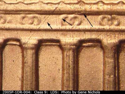 Die-stage C marker on 2005P•1DR•004 (2005 Doubled Die Reverse).