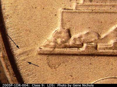 Die-stage C marker on 2005P•1DR•004 (2005 Doubled Die Reverse).