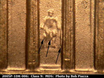 Die-stage B marker on 2005P•1DR•006 (2005 Doubled Die Reverse).