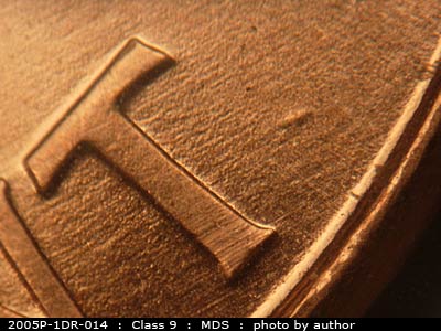 Die-stage B marker on 2005P•1DR•014 (2005 Doubled Die Reverse).
