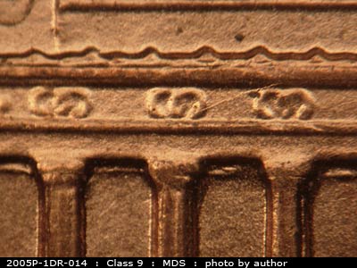Die-stage B marker on 2005P•1DR•014 (2005 Doubled Die Reverse).
